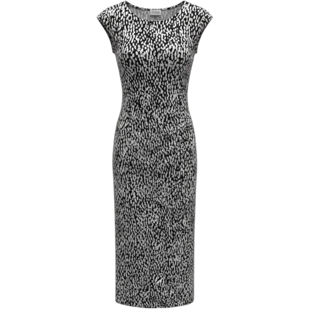 Devotion by Cyrus Sheath Dress Womens XS Black White NWT Ruched Midi Cap Sleeve